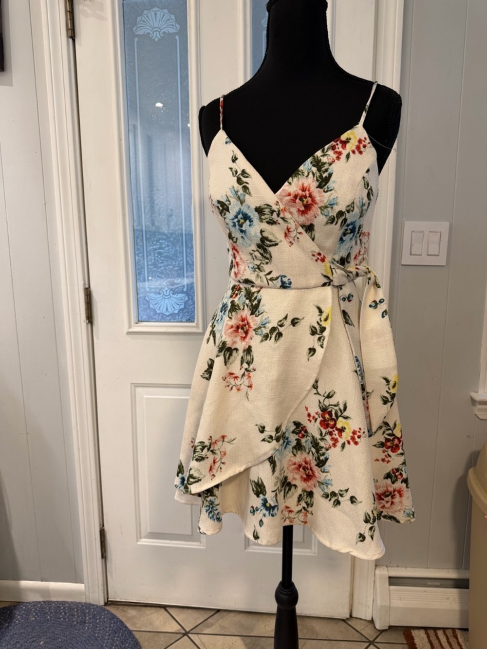 Trixxi Cream Floral Mini Dress with Pink & Blue Blooms